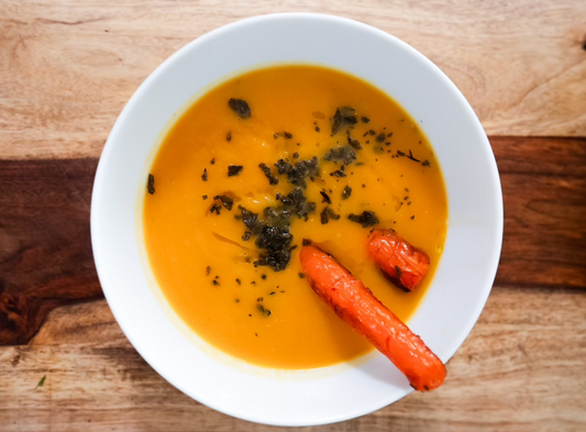 Nourishing butternut squash carrot soup, gentle on the gut 